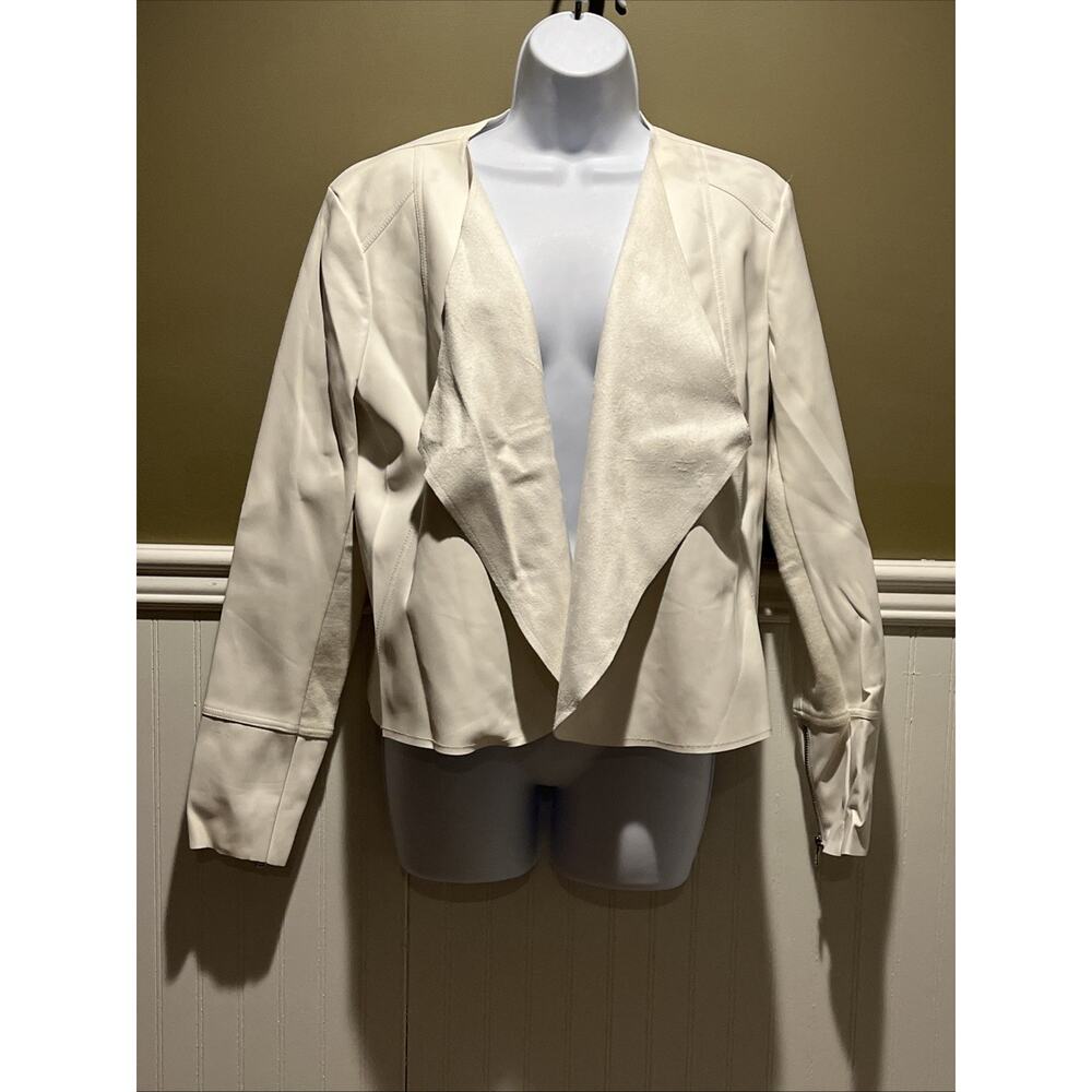 INC White Faux Suede Open Jacket – Biker Style Women’s Medium